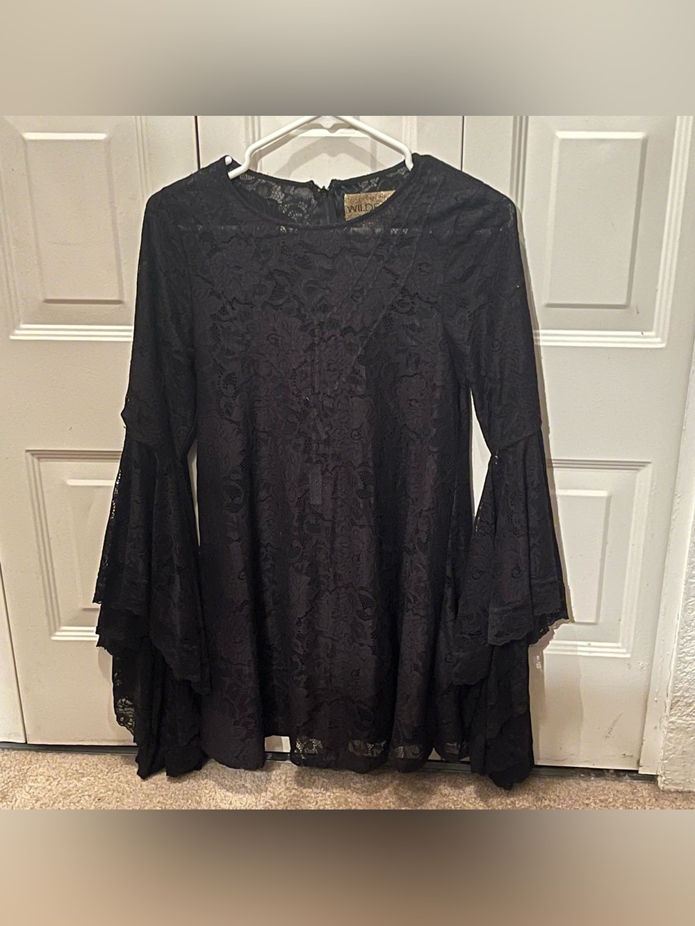 Wildfox White Label Black Lace Bell Sleeve Rosary Cross Dress XS